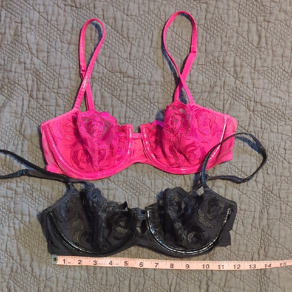 Lace Underwire Bra Set - Pink and Black